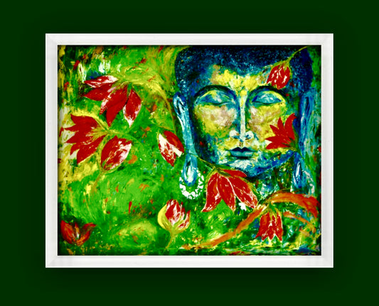 Ruby Tranquility: Buddha's Illuminated Garden