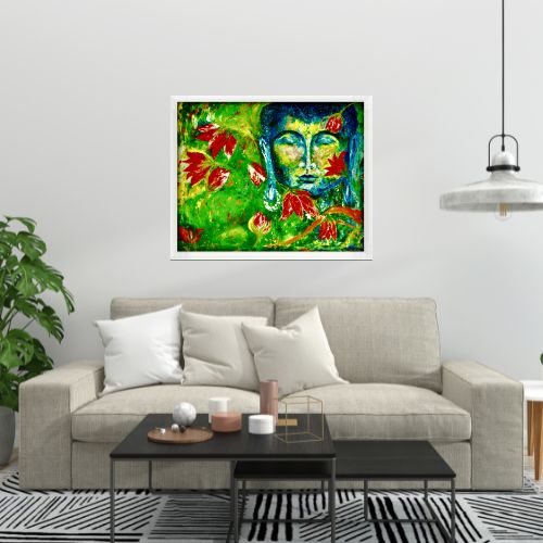 Ruby Tranquility: Buddha's Illuminated Garden