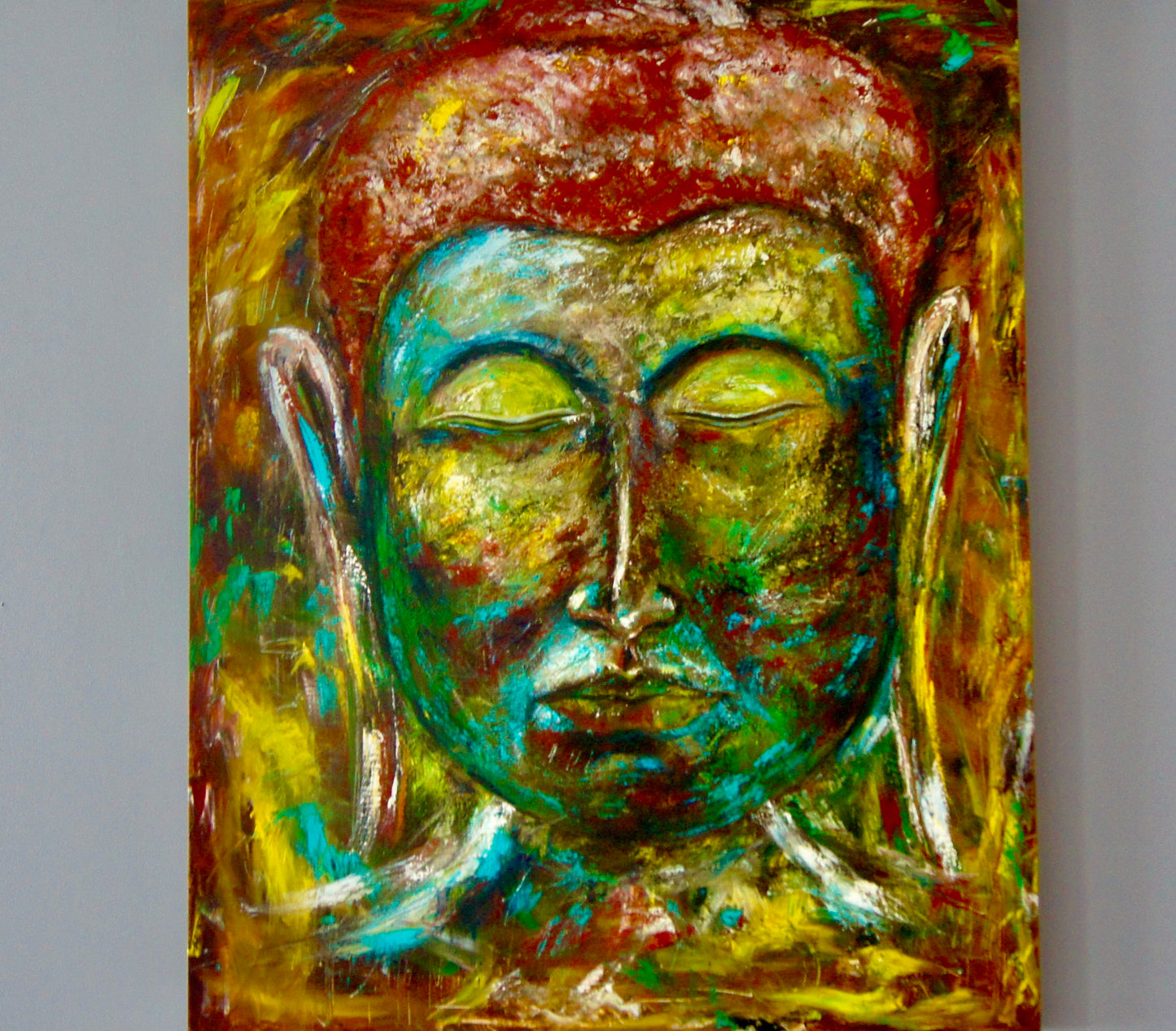 Multicolored Stillness: The Mystic Aura of Buddha's Closed Eyes