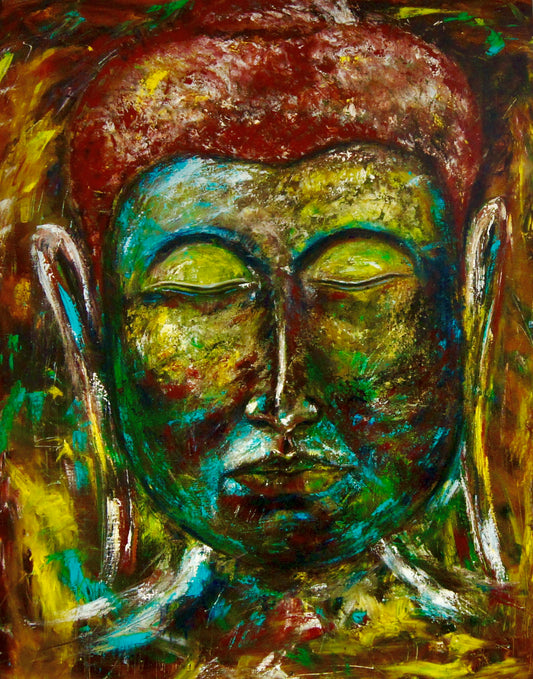 Multicolored Stillness: The Mystic Aura of Buddha's Closed Eyes