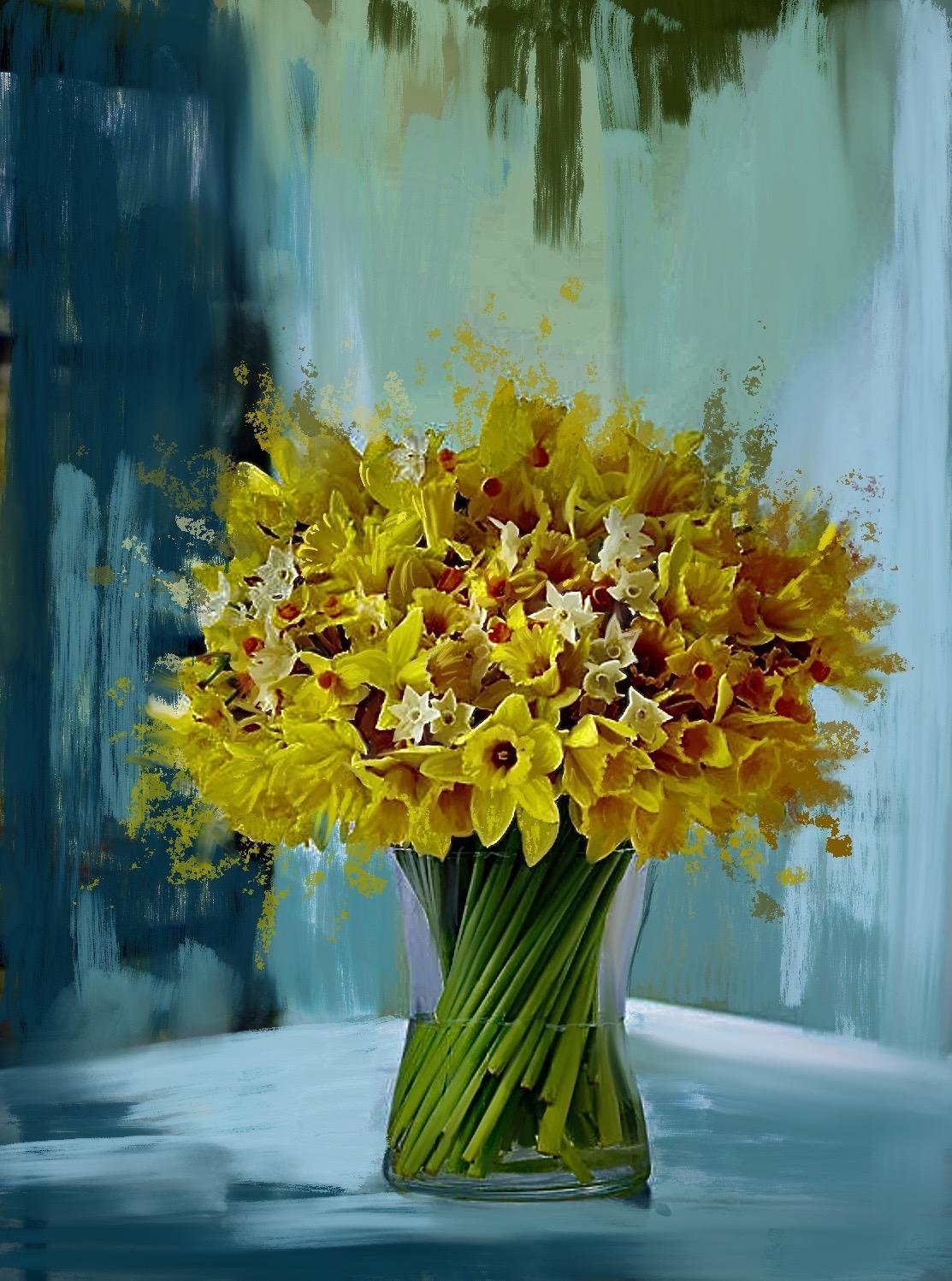Group of yellow flowers in a vase